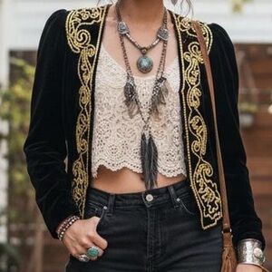 Luxury Vintage Morton Miles Ornate Black Blazer with Gold Scroll Trim